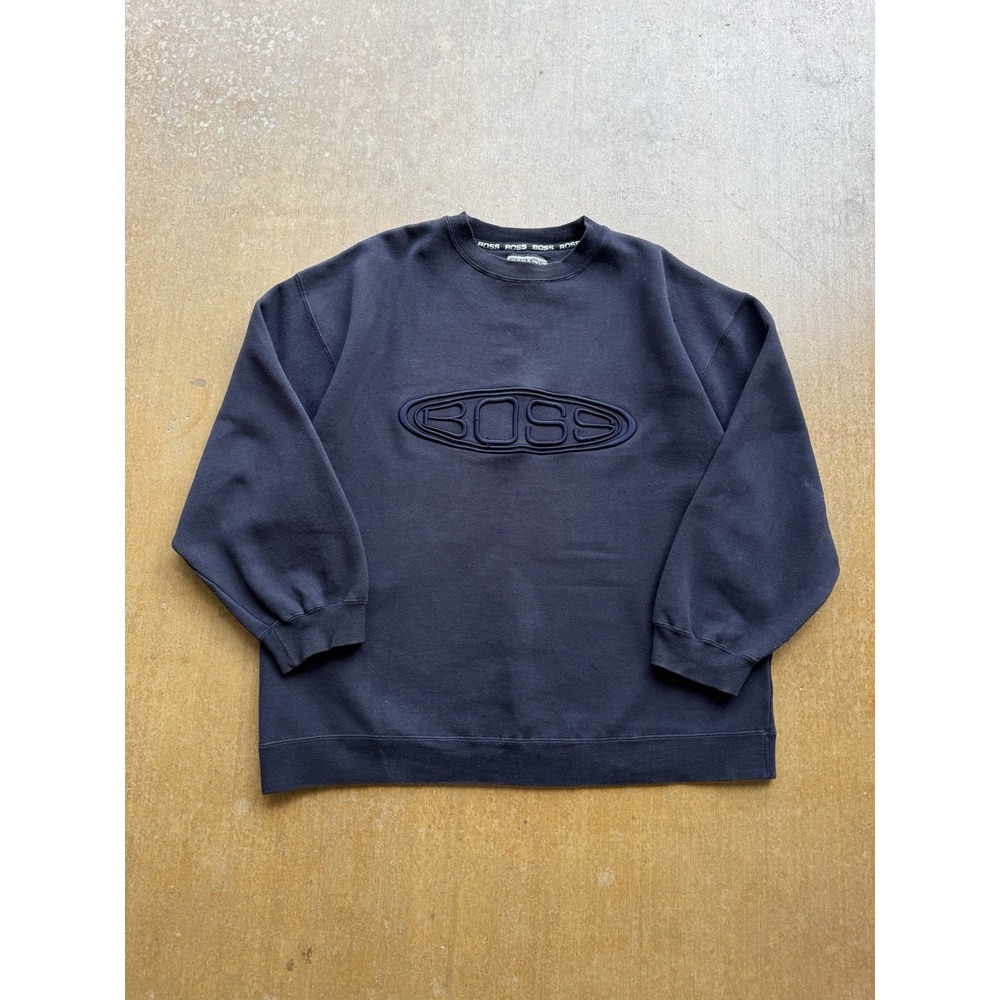 VTG 90s BOSS Embroidered Spell Out Crewneck Essential Sweater Skater Surfer XL